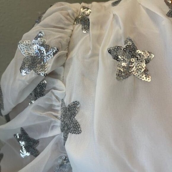 BuddyLove Womens Sequin Star Top White Puffy Long Sleeve Fashion Elegant outfit - Picture 6 of 16